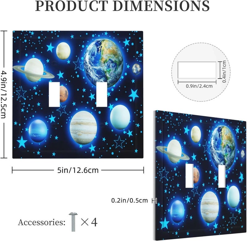 DJTRRF Blue Stars Planet 2 Gang Light Switch Cover Decorative Wall Plate Double Toggle Switchplate Electrical Faceplate for Home Nursery Decor - Image 5